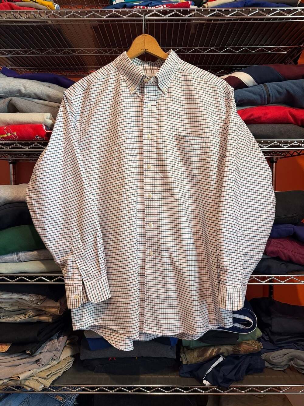 L.L. Bean Plaid Button Down Shirt Size 17-34 Long Sleeve Cotton Flaw